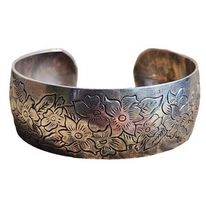 Antique Floral Sterling Silver Cuff Bracelet By S Kirk & Son Fine Jewelry